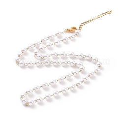 Vakuumbeschichtung 304 Perlenketten aus Edelstahl, mit Kunststoffperlenimitat, golden, 18.07 Zoll (45.9 cm)