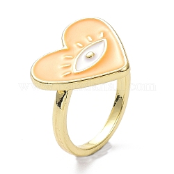 合金エナメルフィンガー指輪  ナザールボンジュウ付きハート  ライトゴールド  オレンジ  2mm  usサイズ7 1/4(17.5mm)