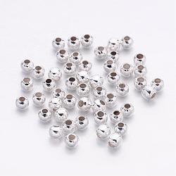 Perles séparateurs en fer, ronde, couleur argentée, 3 mm de diamètre, Trou: 1mm
