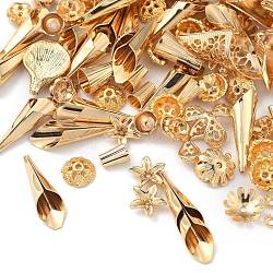 Messing Perle Kappen & Kegel Perlen, Blume, echtes 18k vergoldet, 7~28x8.5~18x2~6.5 mm, Bohrung: 0.8~4 mm