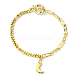 Золотые латунные браслеты с подвесками, со скрепкой и бордюрными цепями, луна, 7-1/2 дюйм (19.2 см)