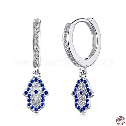 Rhodium Plated 925 Sterling Silver Micro Pave Cubic Zirconia Hoop Earrings for Women, Hamsa Hand Dangle Earrings, with S925 Stamp, Real Platinum Plated, 24x7mm