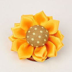 Handmade Ribbon Flower Safety Brooches, with Iron Round Basic Brooch Pins, Gold, 38mm