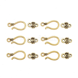 Alloy Hook Clasps, For Leather Cord Bracelets Making, Cadmium Free & Nickel Free & Lead Free, Antique Golden, Hook: 24x11x2mm, hole: 3mm, Bar: 14x7x2mm, hole: 1.5~4mm
