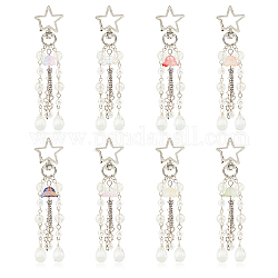 Porte-clés pendentif en acrylique et perles de verre, avec fermoirs mousquetons pivotants en alliage étoile, couleur mixte, 10.5 cm, 8 couleurs, 1 pc / couleur, 8 pcs / boîte