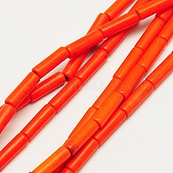 Abalorios de turquesas sintéticas hebras, teñido, columna, rojo naranja, 13x4mm, agujero: 1 mm, aproximamente 32 pcs / cadena, 16 pulgada