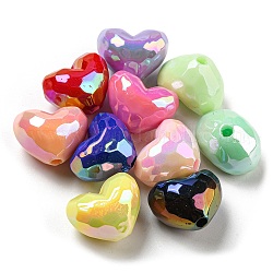 Perlas de acrílico opaco chapado uv, iridiscente, corazón facetado, color mezclado, 14x18x13.5mm, agujero: 2.5 mm