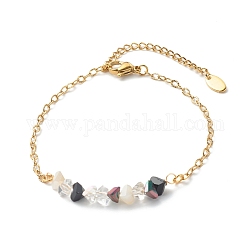 Bracelets de perles de verre galvanoplastie, avec placage ionique (ip) 304 chaînes porte-câbles en acier inoxydable, clair, 7-5/8 pouce (19.5 cm)