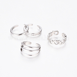 Латунные кольца на пальцах манжеты, штабелируемые кольца, с кубического циркония, разнообразные, прозрачные, платина, 13.3~14 мм, 4 шт / комплект