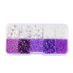 DIY 10 Style ABS & Acrylic Beads Jewelry Making Finding Kit, Heart & Barrel & Round & Flat Round & Imitation Pearl, Medium Orchid, 7~18.5x7.5x2~10.5x1.5~5mm, Hole: 0.7~1.2mm