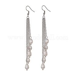 Boucles d'oreilles perles naturelles, 304 boucles d'oreilles pompons chaînes en acier inoxydable, couleur inoxydable, 104mm