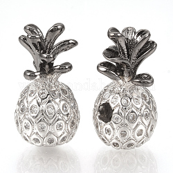 Gestell Messing Zirkonia Perlen, langlebig plattiert, Ananas, Transparent, Metallgrau und Platin, 17x9 mm, Bohrung: 2 mm