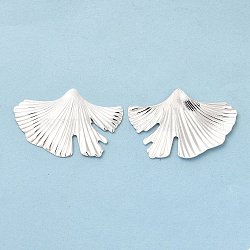 Brass Cabochons, Cadmium Free & Lead Free, Ginkgo Leaf, 925 Sterling Silver Plated, 21x32x1mm