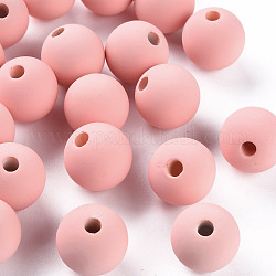 Perles acryliques, de Style caoutchouté, la moitié foré, ronde, corail lumière, 16mm, Trou: 3.5mm