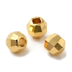 Brass Spacer Beads, Faceted, Barrel, Real 18K Gold Plated, 6x5mm, Hole: 2mm