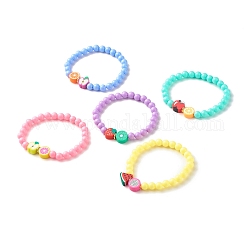 Bracelet extensible de fruits en argile polymère fait à la main avec des perles rondes pour les enfants, couleur mixte, diamètre intérieur: 1-7/8 pouce (4.8 cm)
