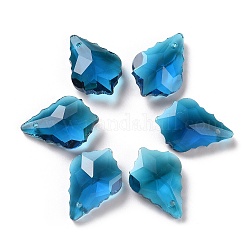 Faceted Glass Pendants, Leaf, Teal, 22x15.5x8.5mm, Hole: 1mm