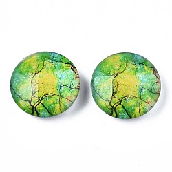 Glass Paper Snap Buttons, with Plastic & Iron Snap Caps, Garment Buttons, Flat Round, Tree Pattern, 35x13~14mm