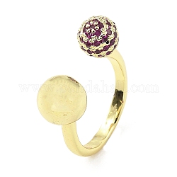 Открытое кольцо-манжета с кубическим цирконием и цветком, Покрытие стойки - настоящее латунное кольцо с позолотой 18 карат, долговечный, красно-фиолетовые, внутренний диаметр: 18 мм