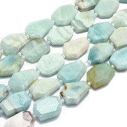 Natural Amazonite Beads Strands, Flat Slab Beads, Nuggets, Faceted, 24.5~26x18.5~21.5x7.5~8mm, Hole: 2mm, about 13pcs/strand, 14.7 inch~14.9 inch