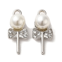 Lega con pendenti in strass, con abs imitazione perla, ciondoli lecca-lecca, platino, 24.5x10.5x9mm, Foro: 2 mm