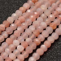 Chapelets de perles de sunstone naturelle naturelles, facette, ronde, 2mm, Trou: 0.5mm, Environ 178 pcs/chapelet, 15.3 pouce (39 cm)