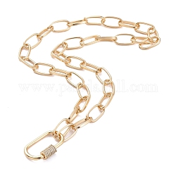 Pendant Necklaces, with Brass Micro Pave Cubic Zirconia Screw Carabiner Lock Charms and Aluminium Paperclip Chains, Golden, 18.03 inch(45.8cm)