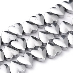 Non magnetici perle ematite sintetico fili, placcatura galvanica (ritenzione del colore per 1 anno), cuore, platino placcato, 8x8x3mm, Foro: 1 mm, circa 77pcs/filo, 16.14 pollice (41 cm)
