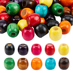 Des perles en bois naturel, teinte, Perles avec un grand trou   , colonne, couleur mixte, 16.5x16.5mm, Trou: 6mm, 10colors, 20 pcs / couleur, 200 pcs /sachet 