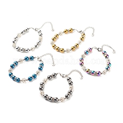 Bracelet en perles rondes en hématite synthétique avec strass en cristal, bijoux en pierres précieuses pour femmes, couleur mixte, 7-1/4 pouce (18.4 cm)