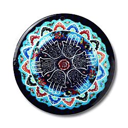 Opaque Acrylic Pendants, Flat RoundOpaque Acrylic Pendants, Flat Round with Evil Eye, Dark Turquoise, 42.5x2mm, Hole: 1.5mm