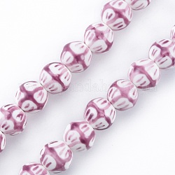 Handmade Porcelain Bead Strands, Famille Rose Style, Round, Old Rose, 10.5x10mm, Hole: 2mm, about 30pcs/strand, 11.73 inch(29.8cm)