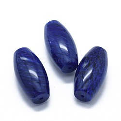 Vetro anguria sintetico blu vetro due perline mezzo forato, ovale, 49.5~50x25mm, Foro: 2 mm