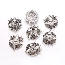 Tibetan Style Flat Round Chandelier Components, Lead Free, Cadmium Free and Nickel Free, Antique Silver, 25mm wide, 31.5mm long, 4mm thick, hole: 2mm