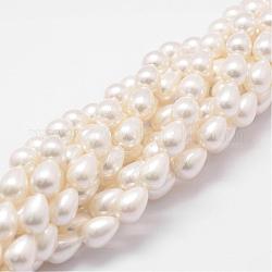 Plaqué arc nacre perles brins, Grade a, larme, blanc, 9x6mm, Trou: 1mm, Environ 46 pcs/chapelet, 16 pouce