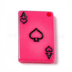 Pendentifs acryliques imprimés, rectangle avec breloque as de cœur, rose foncé, 26x16.7x3.3mm, Trou: 2.2mm