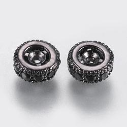 Perles de zircone cubique micro pave en Laiton, plat rond, noir, gunmetal, 6x2.5mm, Trou: 0.6~0.8mm