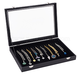 PU-Leder-Halsketten-Ausstellungenbox, staubdichte Halsketten-Organizer-Hülle, mit Klarglasfenster, Rechteck, Schwarz, 35x24.5x4.9 cm