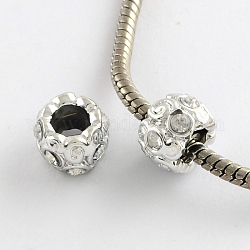 Alliage strass rondelle grosses perles de trous, couleur argentée, cristal, 11.5x8mm, Trou: 5~5.5mm