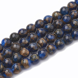 Naturchalcedon Perlenstränge, Nachahmung Gold Clinquant Stein, gefärbt und erhitzt, Runde, Blau, 6~7 mm, Bohrung: 1 mm, ca. 60~67 Stk. / Strang, 15.7 Zoll