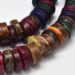 Natural Coconut Disc Bead Strands, Mixed Color, 9x3~5mm, Hole: 3mm, about 111pcs/strand, 15.7 inch