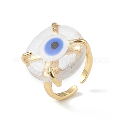 Lampwork Evil Eye Open Cuff Ring, Golden Brass Lucky Jewelry for Women, Lead Free & Cadmium Free, White, Inner Diameter: 16mm