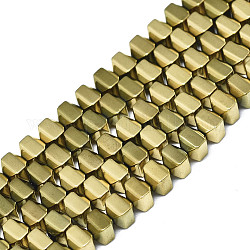 Electroplate Non-magnetic Synthetic Hematite Beads Strands, Square, Real 18K Gold Plated, 4x4x4mm, Hole: 0.8mm, about 100~101pcs/strand, 15.75 inch(40cm)