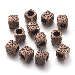 Tibetan Style Spacer Beads, Zinc Alloy, Lead Free & Nickel Free & Cadmium Free, Column, Red Copper Color, 9x9x9mm, Hole: 5.5mm