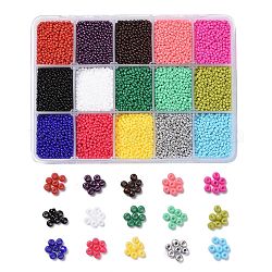 300g 15 couleurs 12/0 grade a perles de rocaille en verre rondes, cuisson des peintures, couleur mixte, 2x1.5mm, Trou: 0.7mm, 20 g / couleur, environ 20000 pcs / boîte