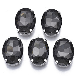 Cose en el rhinestone, Diamantes de imitación de cristal, Enlaces multifilares, con ajustes de acero inoxidable, accesorios de prendas de vestir, facetados, oval, diamante negro, 18x13x6.5mm, agujero: 1.2 mm