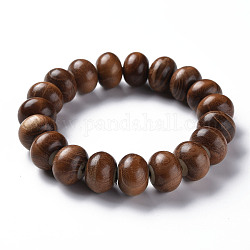Yellow Sandalwood Mala Bead Bracelets, Rondelle, Buddhist Jewelry, Stretch Bracelets, Chocolate, Bead: 15mm., Inner Diameter: 2-1/4 inch(5.6cm)