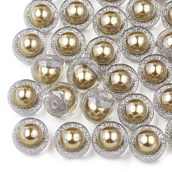Transparentem Acryl Cabochons, mit Glitzerpulver und ABS-Kunststoffimitatperle, Perle in Perlen, Hälfte gebohrt Perlen, Runde, dunkel Goldrute, 18x15.5 mm, Halb Loch: 3.5 mm