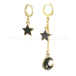 Golden Alloy Enamel Dangle Leverback Earrings, Asymmetrical Earrings, Star, 29~67x12~12.5mm