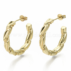 Brass Stud Earrings, Half Hoop Earrings, with Ear Nuts, Nickel Free, Ring, Real 18K Gold Plated, 27x4mm, Pin: 0.7mm